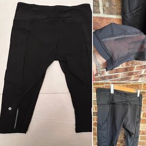 Lululemon Women Black Mesh Cropped Workout Leggings Size 12
